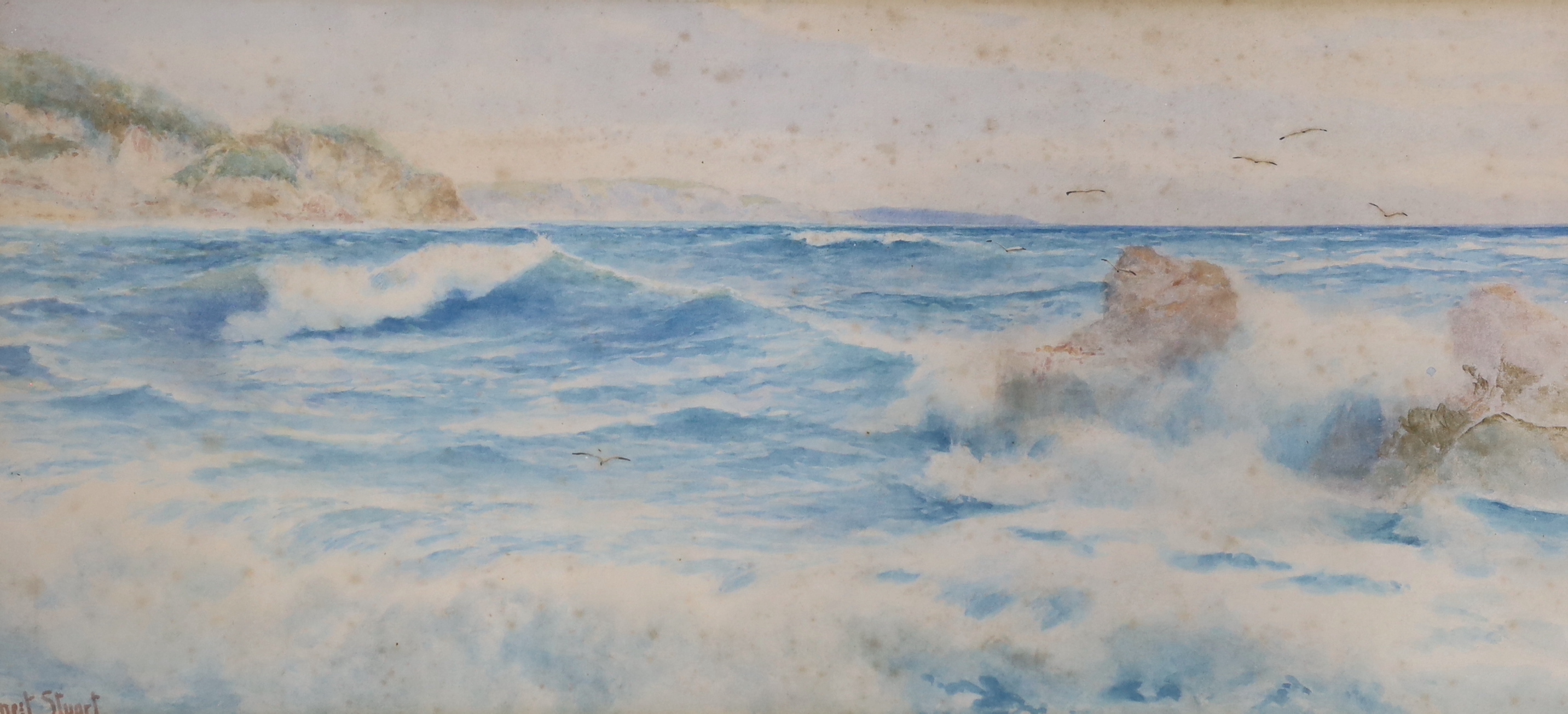 Ernest Stuart (1889-1915), watercolour, Coastal scene, signed, 23 x 51cm
